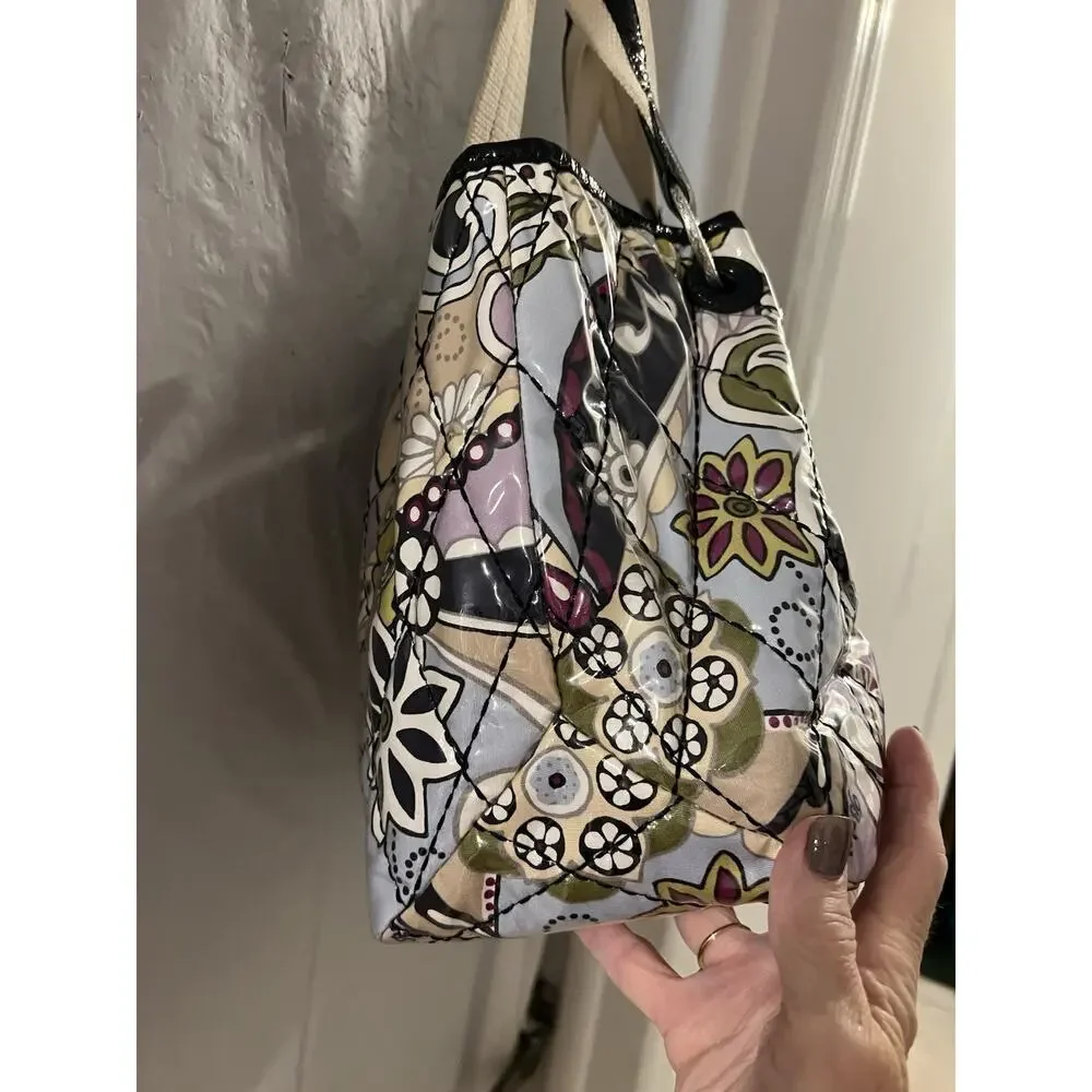 Brighton Blue Purple Floral Paisley Quilted Vinyl Covered Tote Bag 17x10x6 - Picture 5 of 16